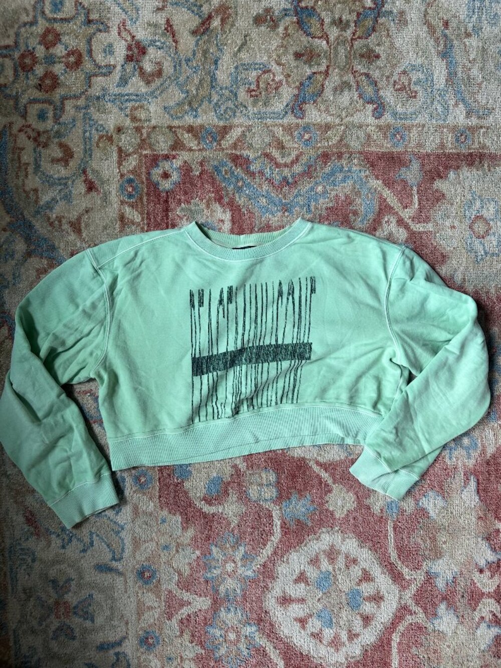 PEACEMINUSONE Mint Green Cropped Graphic Sweatshirt Altered